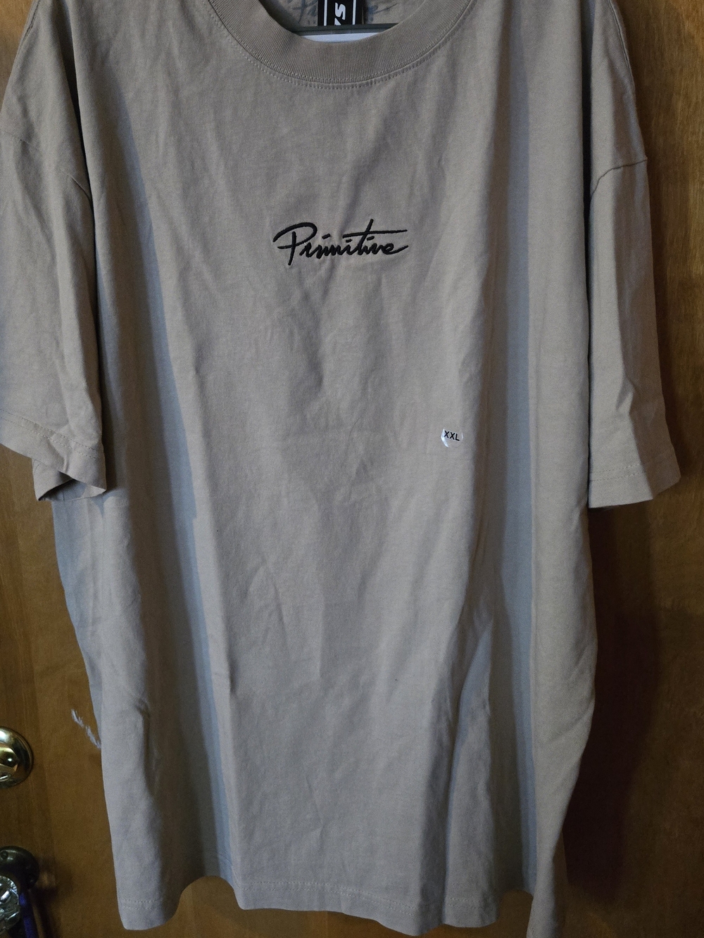 Primitive Tan Short Sleeve Logo Tee with Black Script